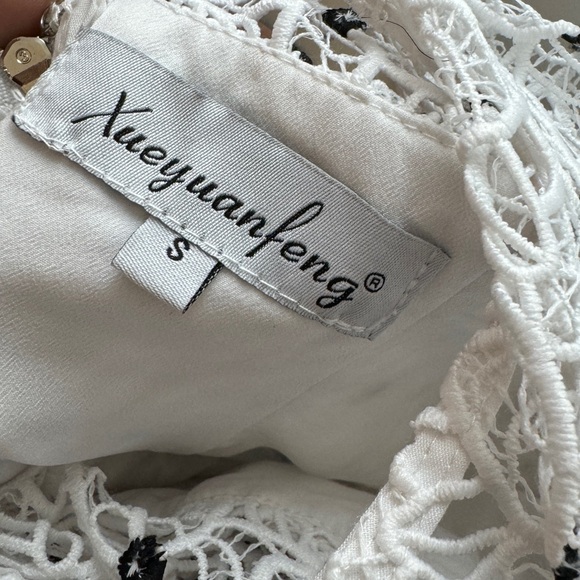 White Black Corset Hibiscus Floral Lace Guipure Tiered Mini Dress Size Small - Picture 14 of 15